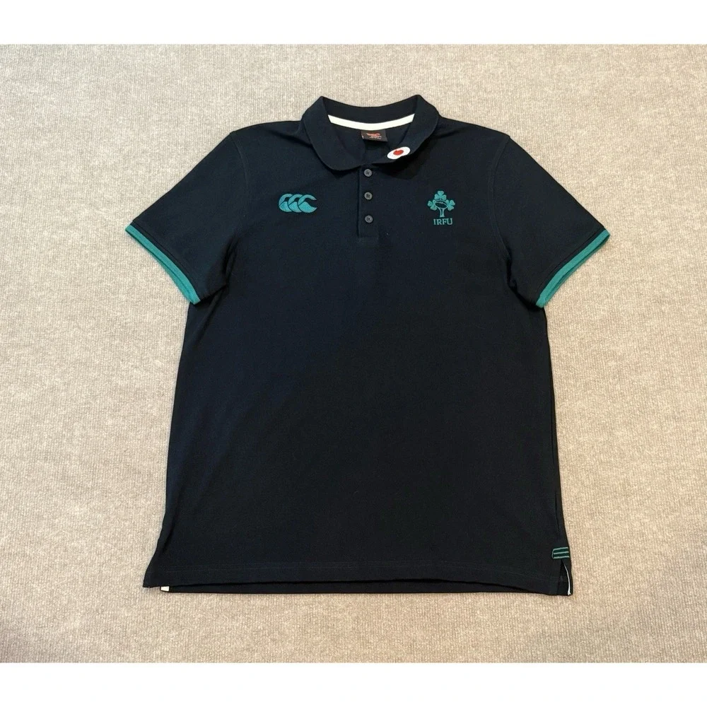 Vintage Canterbury New Zealand Polo Shirt Ireland Rugby Shamrock Large IRFU